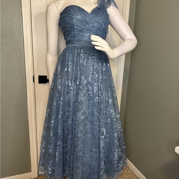 Mori Lee Bridesmaid, Social, Formal, Prom Dresses, size 12 Color Slate Blu - Picture 11 of 15